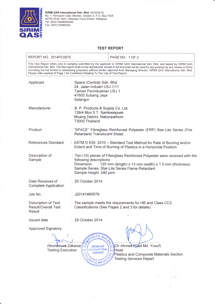 Star-Lite ASTM D635-1-1